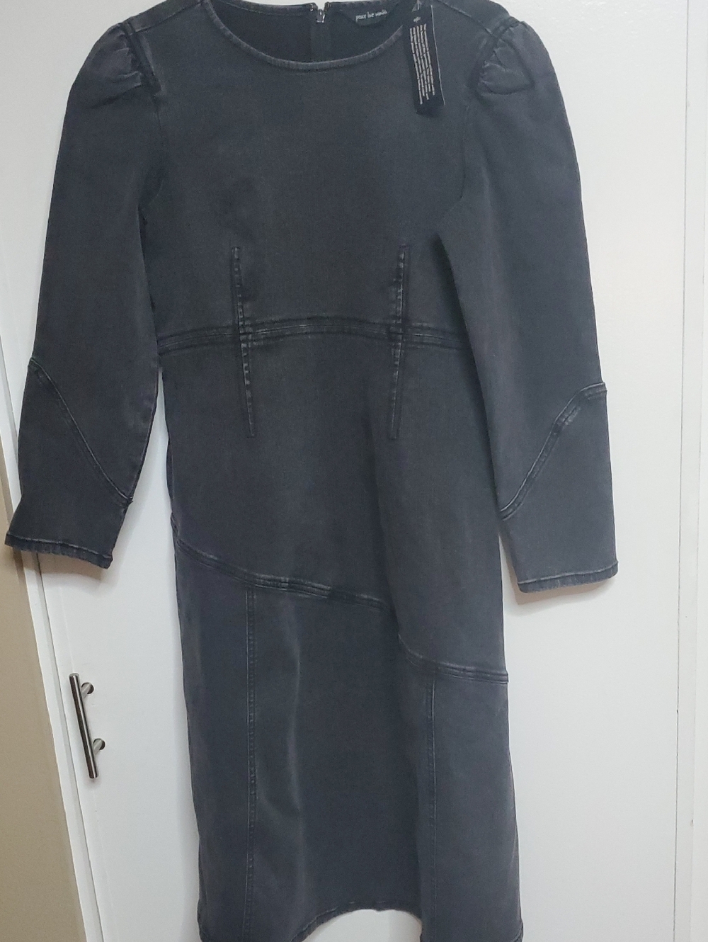 Peace Love World Black Super Stretch Jeam Dress Woth Fansy Stitch Pattern